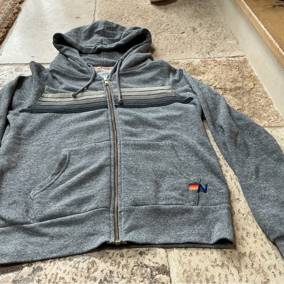 Aviator Nation heathered Gray Zip-Up Men's hoodie with Stripes.